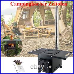 Portable Wood Camping Stove Tent Burning Stove for Outdoor Cooking with 3 Pipes