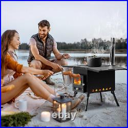 Portable Wood Stove Black Iron Panel with Chimney Camping Stove