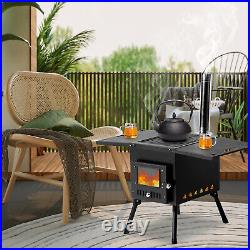 Portable Wood Stove Black Iron Panel with Chimney Camping Stove