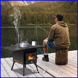 Portable Wood Stove Black Iron Panel with Chimney Camping Stove