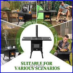 Portable Wood Stove Black Iron Panel with Chimney Camping Stove