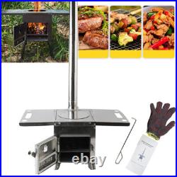 Portable Wood Stove Outdoor Camping Picnic Heating Wood Burning Stove with 3 Pipes
