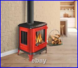 Red Cast Iron Stove, wood stove, wood burning stove