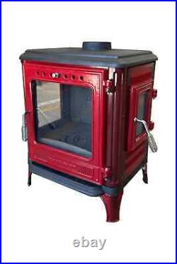 Red Cast Iron Stove, wood stove, wood burning stove