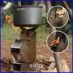 Rocket Stove, Portable Wood Burning Stove for Backyard, Camping Grill, Silvery
