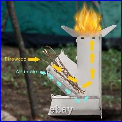 Rocket Stove, Portable Wood Burning Stove for Backyard, Camping Grill, Silvery