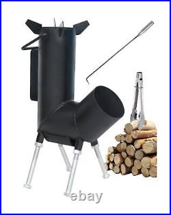 Rocket stove with handle, A portable wood burning camping stove with a fire p