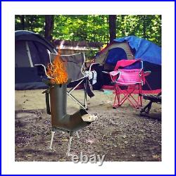 Rocket stove with handle, A portable wood burning camping stove with a fire p