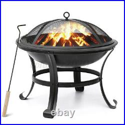 Round Fire Pit Wood Burning Outdoor Stove Patio Firepit Bowl Mesh Spark