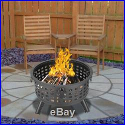 Round Wood Burning Fire Pit Heater Backyard Patio Deck Stove Fireplace Table