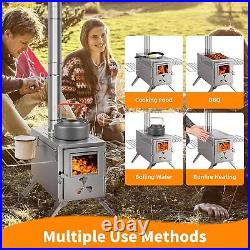 SLSY Portable Camping Wood Burning Stove with 7 Section Chimney Pipes forCooking