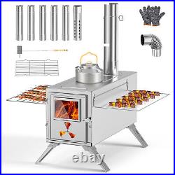 SUNYRISY Hot Tent Stove Stainless Steel Wood Burning Stove with 7 Chimney Pipes SUNYRISY Hot Tent Stove Stainless Steel Wood Burning Stove with 7 Chimney Pipes