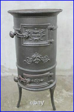 Small French Vintage Cast Iron Wood Coal Burning Stove