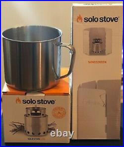 Solo Stove Lite Portable Stove Camping Wood Burning + Windscreen Stainless + CUP