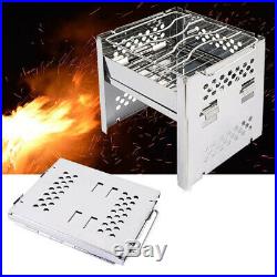 Stainless Steel Camping Cookware Stove Portable Wood Burning Hiking BBQ Tool