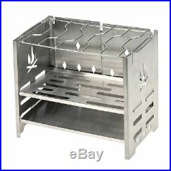 Stainless Steel Camping Stove Outdoor Wood Burning Cooking BBQ Grilling Tool New