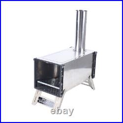 Stainless Steel Portable Firewood Burning Camping Tent Shelter Stove +Chimney