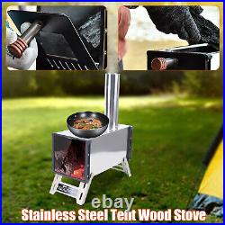 Stainless Steel Portable Firewood Burning Camping Tent Shelter Stove With Chimney