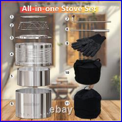 Stainless Steel Smokeless Fire Pit Wood Burning Stove Outdoor Camping Barbecue