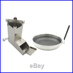 Stainless Steel Wood Burning Camping Rocket Stove with Pan 26cm for Hiking