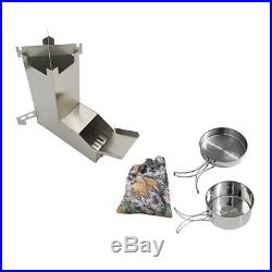 Stainless Steel Wood Burning Camping Rocket Stove with Pot for Backpacking