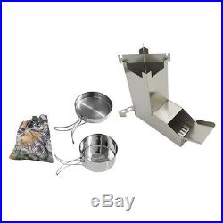 Stainless Steel Wood Burning Camping Rocket Stove with Pot for Backpacking