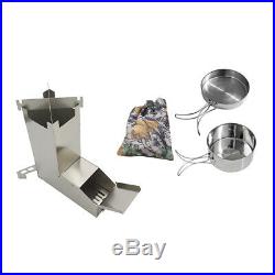 Stainless Steel Wood Burning Camping Rocket Stove with Pot for Picnic BBQ