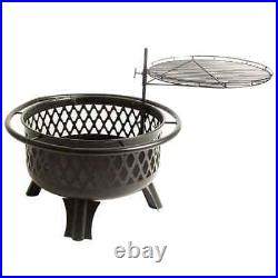Steel Wood Burning Patio Deck Deep-Bowl Fire Pit Bowl Outdoor Fireplace with Grill