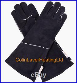 Stovax Extra LONG Stove Gloves / 100% Leather / Heat Resistant / Wood Burning