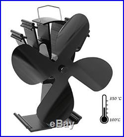 Stove Fan Without Electricity For Wood Burning Stove, 4 Blades black
