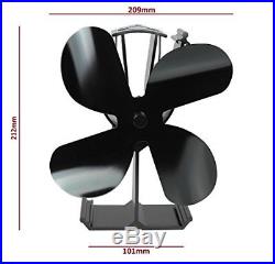 Stove Fan Without Electricity For Wood Burning Stove, 4 Blades black