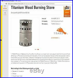 TOAKS Titanium Backpacking Wood Burning Stove Stove with Bars