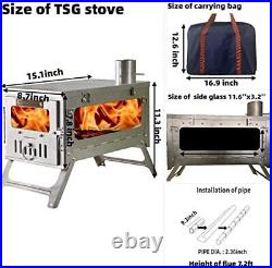 TSG 100% Titanium Wood Burning Stove with Side Window, 6lbs Portable