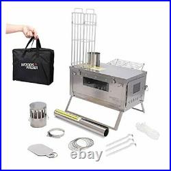 Tent Stove Camping Wood Burning Stove with Chimney Damper, 2 Glass, Side Racks