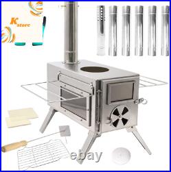 Tent Stove, Portable Camping Wood Burning Stoves Stainless Steel with Chimney Pi
