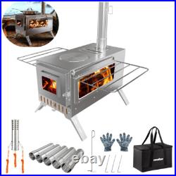 Tent Stove Portable Camping Wood Stoves Stainless Steel with Chimney Pipes & Bag