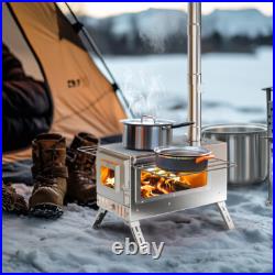 Tent Stove Portable Camping Wood Stoves Stainless Steel with Chimney Pipes & Bag