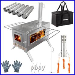 Tent Stove Portable Camping Wood Stoves Stainless Steel with Chimney Pipes & Bag