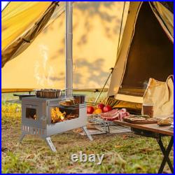 Tent Stove Portable Camping Wood Stoves Stainless Steel with Chimney Pipes & Bag