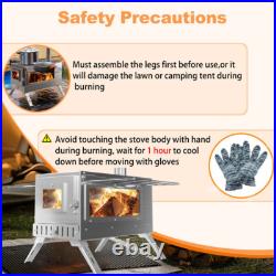 Tent Stove Portable Camping Wood Stoves Stainless Steel with Chimney Pipes & Bag