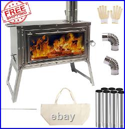Tent Stove Portable Outdoor Wood Burning Stove with Chimney Pipe Winter Camping