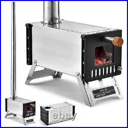 Tent Wood Stove Stainless Steel Camping Wood Burning Stove With Chimney Pipes T0A0 Tent Wood Stove Stainless Steel Camping Wood Burning Stove With Chimney Pipes T0A0