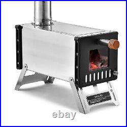 Tent Wood Stove With Chimney Pipes Outdoor Mini Camping Wood Burning Stove US J4O6