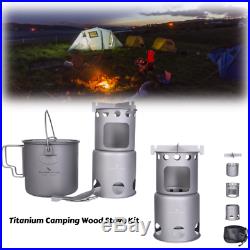 Titanium Camping Wood Burning Cook Stove Kit Folding Lightweight with Cup Spork