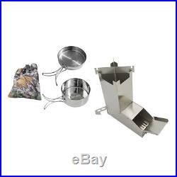Ultralight Foldable Wood Burning Camping Rocket Stove with Pot for Picnic
