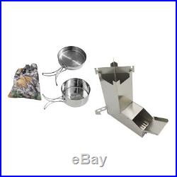 Ultralight Wood Burning Camping Rocket Stove with Pot for Backpacking BBQ