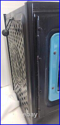 VTG NEW PERFECTION STOVE TOP WARMING OVEN STAMPED BLACK METAL withBlue Enamel