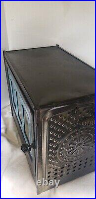 VTG NEW PERFECTION STOVE TOP WARMING OVEN STAMPED BLACK METAL withBlue Enamel