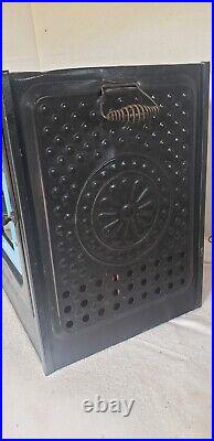 VTG NEW PERFECTION STOVE TOP WARMING OVEN STAMPED BLACK METAL withBlue Enamel