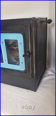 VTG NEW PERFECTION STOVE TOP WARMING OVEN STAMPED BLACK METAL withBlue Enamel